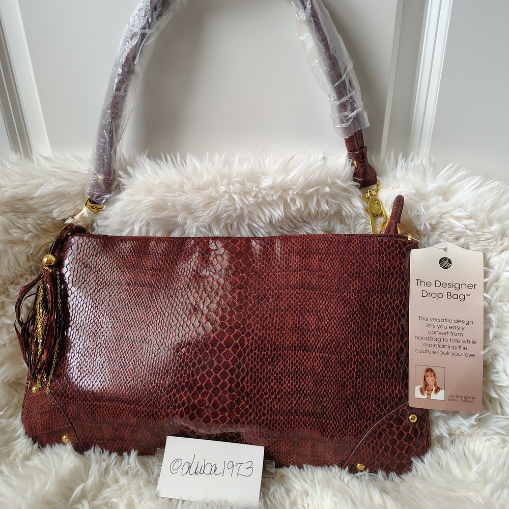 Dark Red Faux Snake-Embossed Shoulder Tote Bag NWT